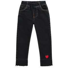 Black Denim Jeans with Red Heart Patch - K-150