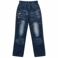 Dark Wash Printed Denim Pants with Patch And Multi Pocket - K-158