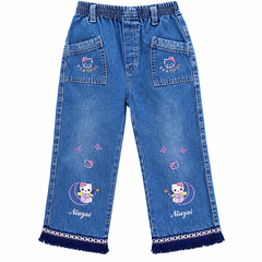Hello Kitty Embroidered Denim Pants with Fringe Hem - K-145