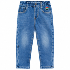 Acid Wash Elastic Waist Denim Pants - K-160