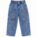Acid Wash Baggy Denim Jeans with Cartoon Patches - K-144