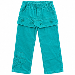 Corduroy Pants with Button Detail & Flower Patch - K-140