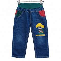 Cartoon Print Denim Pants with Elastic Waist With 1 Back Pocket - K-132