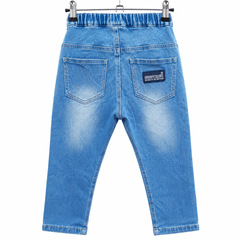 Elastic Waist Light Blue Denim Jeans with Adjustable Buckle - K-128