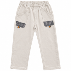 Elastic Waist Cotton Pants with Contrast Patch Pockets - K-135