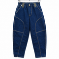 Elastic Waist Denim Pants with Contrast Stitching 2 Front Pocket - K-129