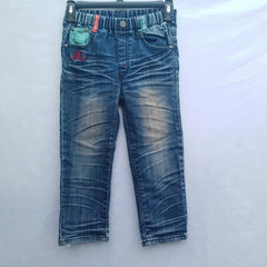 Elastic Waist Denim Jeans - Vintage Wash With Front Back Pocket - K-124