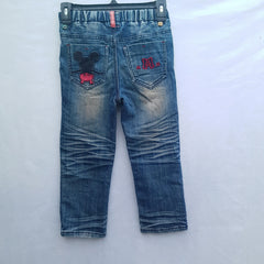 Elastic Waist Denim Jeans - Vintage Wash With Front Back Pocket - K-124