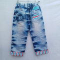 Denim Pants with Checkered Cuffs And Side Back Pocket - K-139