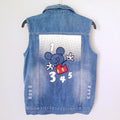 Sleeveless Denim Jacket Vest - Mickey Embroidery 4 Pockets - K-206