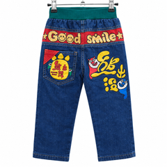 Cartoon Print Denim Pants with Elastic Waist With 1 Back Pocket - K-132