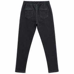 Dark Acid Wash Elastic Waist Denim Pants - K-157