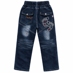 Dark Wash Printed Denim Pants with Patch And Multi Pocket - K-158