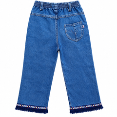 Hello Kitty Embroidered Denim Pants with Fringe Hem - K-145