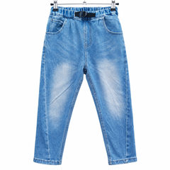 Elastic Waist Light Blue Denim Jeans with Adjustable Buckle - K-128