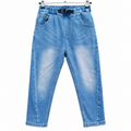 Elastic Waist Light Blue Denim Jeans with Adjustable Buckle - K-128