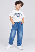 Acid Wash Elastic Waist Denim Pants - K-160