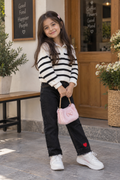 Black Denim Jeans with Red Heart Patch - K-150