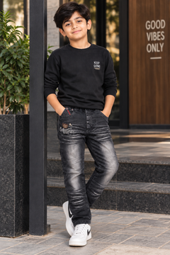 Denim Pants with Embroidery Patch - K-143
