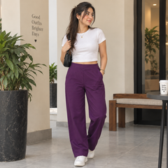 Deep Purple Straight Fit Pull-On Pajama With 2 Front Pocket - W-125