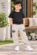 Elastic Waist Cotton Pants with Contrast Patch Pockets - K-135