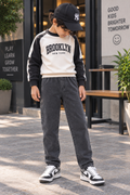 Dark Acid Wash Elastic Waist Denim Pants - K-157
