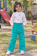 Corduroy Pants with Button Detail & Flower Patch - K-140