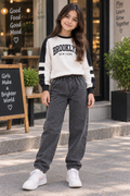 Dark Acid Wash Elastic Waist Denim Pants - K-157