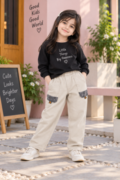 Elastic Waist Cotton Pants with Contrast Patch Pockets - K-135