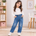Acid Wash Elastic Waist Denim Pants - K-160