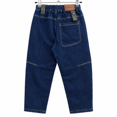 Elastic Waist Denim Pants with Contrast Stitching 2 Front Pocket - K-129
