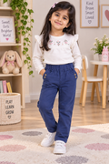 Elastic Waist Cotton Pants with Button And 2 Front Pocket - K-133
