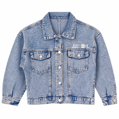 Kids Acid Wash Oversized Denim Jacket With Chest Embroidery - K-204
