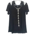 Black top hand embroidery shirt. front side
