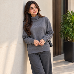 Plain, High Neck, Full Sleeves Ribed Hem &Cuff - W -185