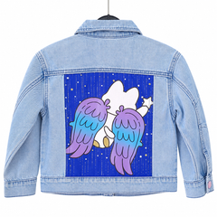Light Ice Blue Denim Jacket - Pink Button Style - K-205