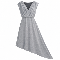 Glitter Wrap Dress Pleated Bodice, Asymmetric Hem, Lined - W-74