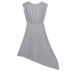 Glitter Wrap Dress Pleated Bodice, Asymmetric Hem, Lined - W-74