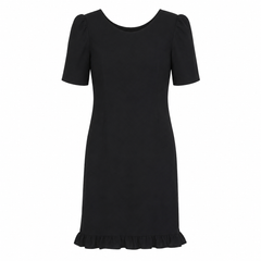 Georgette Dress - Puff Sleeves, Ruffle Hem, Bow Detail, Lined - W-75