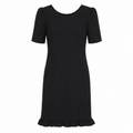 Georgette Dress - Puff Sleeves, Ruffle Hem, Bow Detail, Lined - W-75