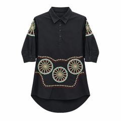 Embroidered Tunic - Mandala Work High-Low Hem - W-76