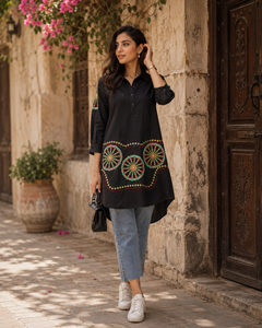 Embroidered Tunic - Mandala Work High-Low Hem - W-76