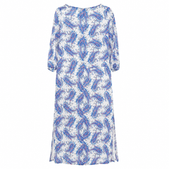 White Blue Paisley Printed Kurta - Tasseled Neck - W-77