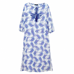 White Blue Paisley Printed Kurta - Tasseled Neck - W-77