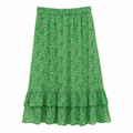 Green Printed Ruffle Hem Skirt - Elastic Waist, Tiered - W-78