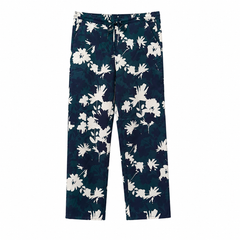 Floral Printed Trouser - Elastic Waist, Straight Fit - W-79