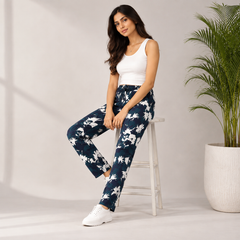 Floral Printed Trouser - Elastic Waist, Straight Fit - W-79