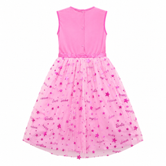 Bright Pink Sleeveless Dress With High-Low Shimmery Net Ghair - K-48