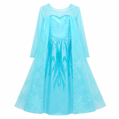 Ice Blue Gown - Full Sleeves, Attached Cape, Sequin, Snowflake Print - K-49