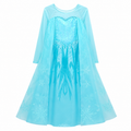 Ice Blue Gown - Full Sleeves, Attached Cape, Sequin, Snowflake Print - K-49